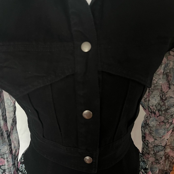 - Paris Blues Vintage Black Jean Jacket Sheer Flower Print Sleeves - Size … - Picture 4 of 11
